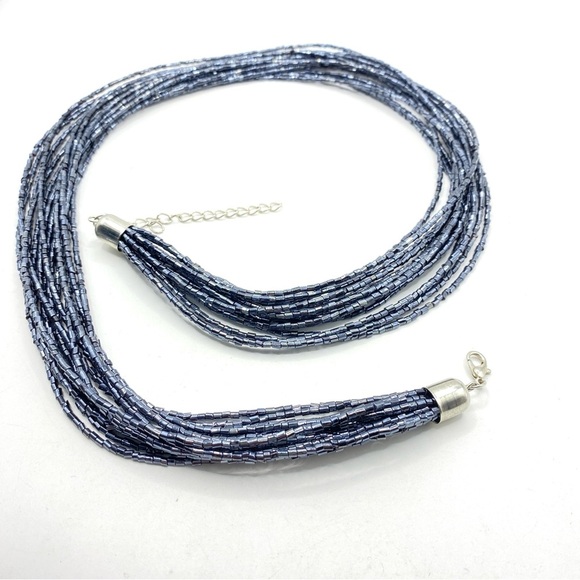 Multi-Strand Gunmetal Tiny Shiny Beaded Necklace - Picture 4 of 9